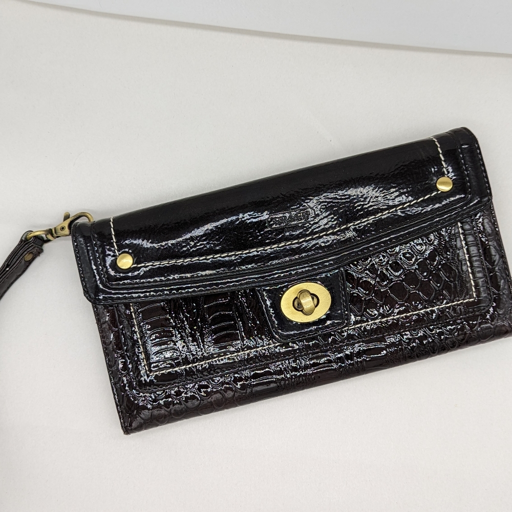 Coach Black Leather Accordion Wallet Wristlet Clutch